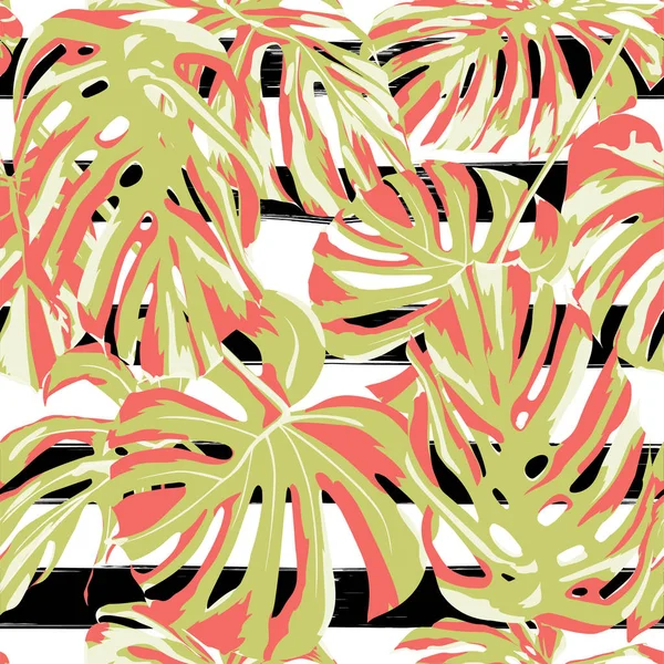 Impressão Tropical. Selva padrão sem costura. Vector Tropic Summer Motif com flores havaianas . — Vetor de Stock