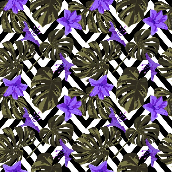 Tropikal yazdır. Orman Seamless modeli. Vektör Tropic yaz motifi ile Hawaiian çiçek. 