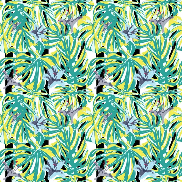 Impressão Tropical. Selva padrão sem costura. Vector Tropic Summer Motif com flores havaianas . — Vetor de Stock