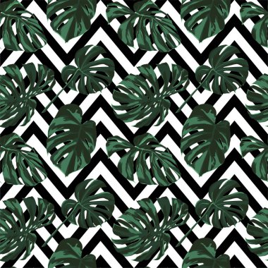 Tropikal yazdır. Orman Seamless modeli. Vektör Tropic yaz motifi ile Hawaiian çiçek. 