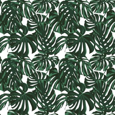 Tropikal yazdır. Orman Seamless modeli. Vektör Tropic yaz motifi ile Hawaiian çiçek. 