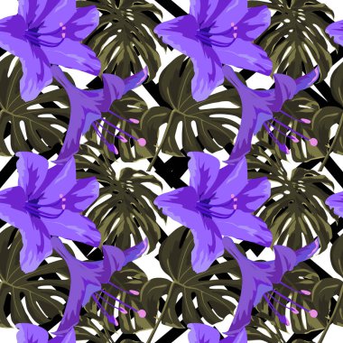 Tropikal yazdır. Orman Seamless modeli. Vektör Tropic yaz motifi ile Hawaiian çiçek. 