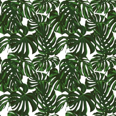 Tropikal yazdır. Orman Seamless modeli. Vektör Tropic yaz motifi ile Hawaiian çiçek. 