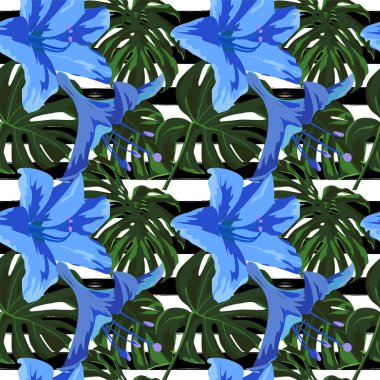 Tropikal yazdır. Orman Seamless modeli. Vektör Tropic yaz motifi ile Hawaiian çiçek. 