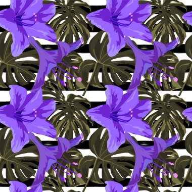 Tropikal yazdır. Orman Seamless modeli. Vektör Tropic yaz motifi ile Hawaiian çiçek. 