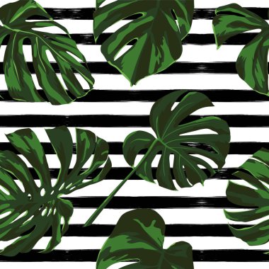 Tropikal yazdır. Orman Seamless modeli. Vektör Tropic yaz motifi ile Hawaiian çiçek. 