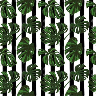 Tropikal yazdır. Orman Seamless modeli. Vektör Tropic yaz motifi ile Hawaiian çiçek. 