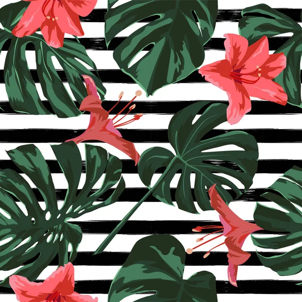Tropických tisk. Vzor bezešvé džungle. Vektor tropickém létě motivem s havajské květy. — Stockový vektor