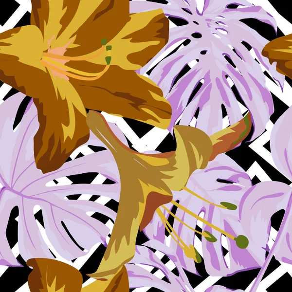 Tropische Print. Jungle naadloze patroon. Vector Tropic zomer motief met Hawaiian bloemen. — Stockvector