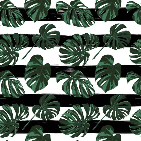 Cetak Tropis. Pola Tanpa Rimba Hutan. Motif musim panas Vector Tropic dengan Bunga Hawaii . - Stok Vektor