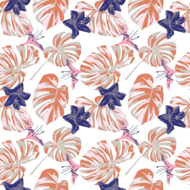 Tropikal yazdır. Orman Seamless modeli. Vektör Tropic yaz motifi ile Hawaiian çiçek. 