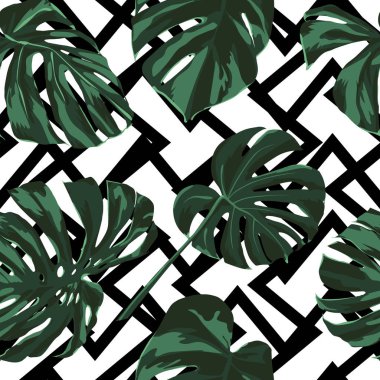 Tropikal yazdır. Orman Seamless modeli. Vektör Tropic yaz motifi ile Hawaiian çiçek. 