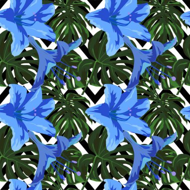 Tropikal yazdır. Orman Seamless modeli. Vektör Tropic yaz motifi ile Hawaiian çiçek. 