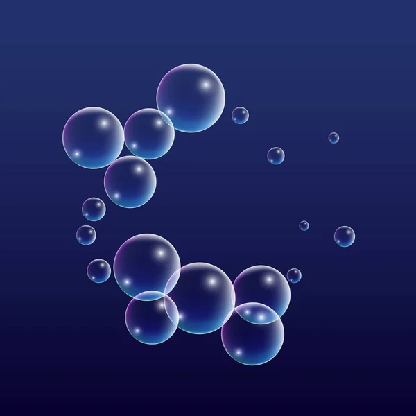 Escombros con reflexión holográfica. Conjunto de burbujas realistas de agua o jabón para su diseño . — Vector de stock