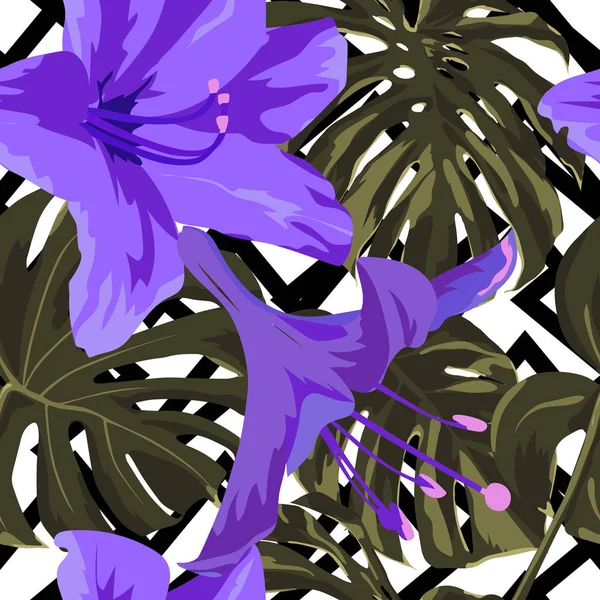 Tropische Print. Jungle naadloze patroon. Vector Tropic zomer motief met Hawaiian bloemen. — Stockvector