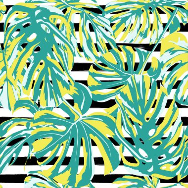 Tropikal yazdır. Orman Seamless modeli. Vektör Tropic yaz motifi ile Hawaiian çiçek. 