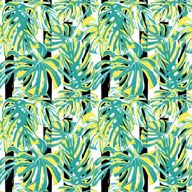 Tropikal yazdır. Orman Seamless modeli. Vektör Tropic yaz motifi ile Hawaiian çiçek. 