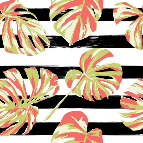 Stampa tropicale. Jungle Seamless Pattern. Motivo estivo tropicale vettoriale con fiori hawaiani . — Vettoriale Stock