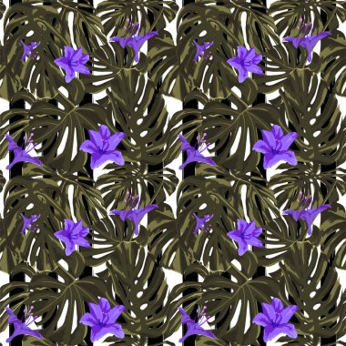 Tropikal yazdır. Orman Seamless modeli. Vektör Tropic yaz motifi ile Hawaiian çiçek. 