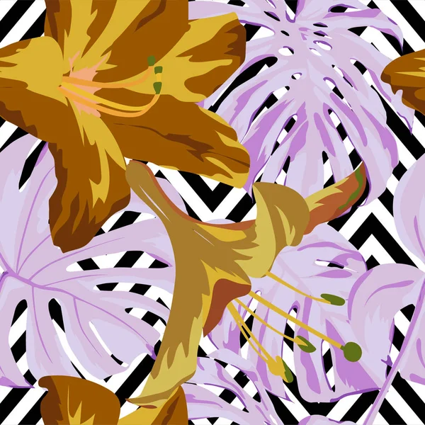 Tropische Print. Jungle naadloze patroon. Vector Tropic zomer motief met Hawaiian bloemen. — Stockvector