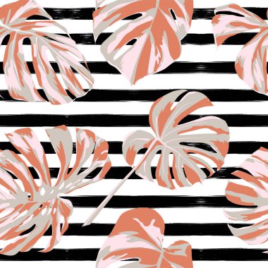 Tropikal yazdır. Orman Seamless modeli. Vektör Tropic yaz motifi ile Hawaiian çiçek. 