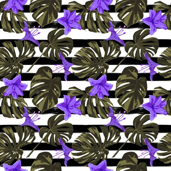 Tropical Print. Jungle Seamless Pattern. Motif d'été tropical vectoriel avec fleurs hawaïennes . — Image vectorielle