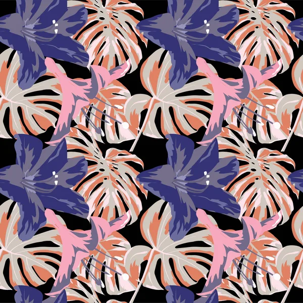 Impressão Tropical. Selva padrão sem costura. Vector Tropic Summer Motif com flores havaianas . —  Vetores de Stock