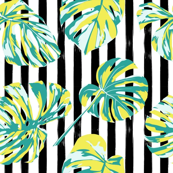 Tropical Print. Jungle Seamless Pattern. Motif d'été tropical vectoriel avec fleurs hawaïennes . — Image vectorielle