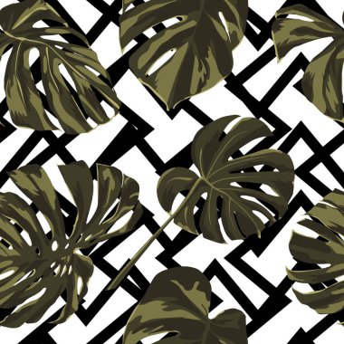 Tropikal yazdır. Orman Seamless modeli. Vektör Tropic yaz motifi ile Hawaiian çiçek. 