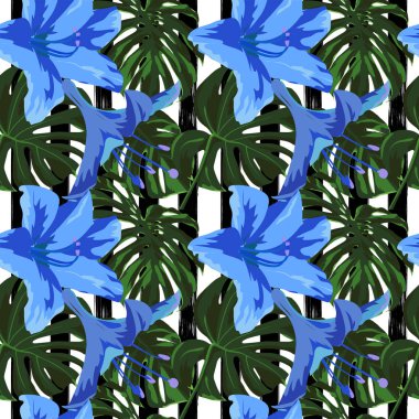 Tropikal yazdır. Orman Seamless modeli. Vektör Tropic yaz motifi ile Hawaiian çiçek. 