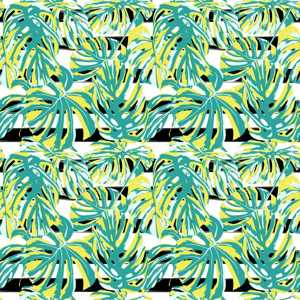 Tropical Print. Jungle Seamless Pattern. Vector Tropic Summer Motif with Hawaiian Flowers. — Stock Vector