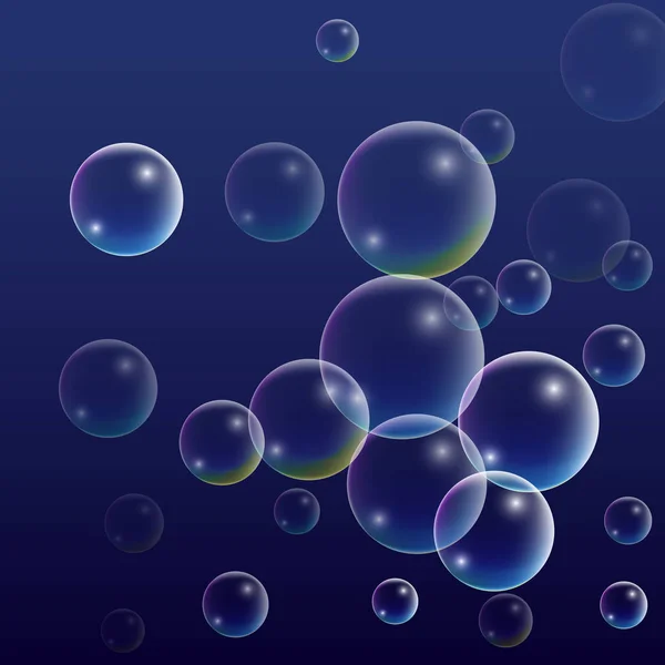 Ubbidiente con la riflessione dell'ologramma. Set di bolle di acqua o sapone realistici per il vostro disegno . — Vettoriale Stock