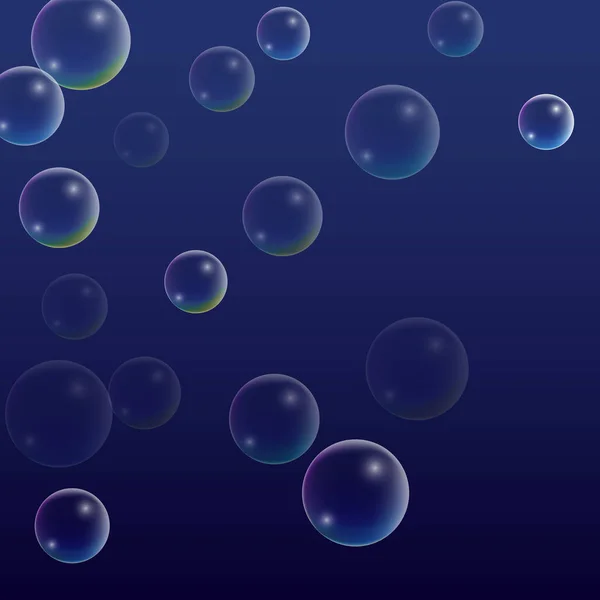 Escombros con reflexión holográfica. Conjunto de burbujas realistas de agua o jabón para su diseño . — Vector de stock