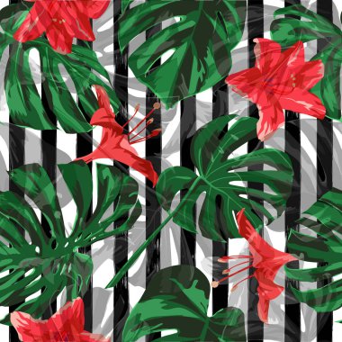 Orman desen. Sorunsuz illüstrasyon. Yaz mayo için tasarım. Egzotik palmiye yeşillik zemin. Sorunsuz orman desen.