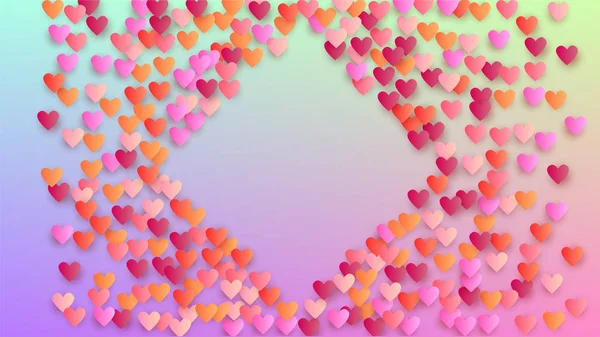 Fondo del Día de San Valentín. Patrón de Confetti del corazón. Muchos corazones bellos que caen al azar en el telón de fondo del holograma. Plantilla de tarjeta. Vector Día de San Valentín Fondo . — Vector de stock