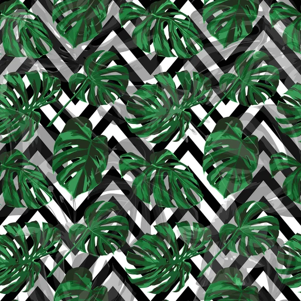 Plantas tropicales. Ilustración perfecta. Fondo exótico Palm Greenery. Diseño de verano para trajes de baño. Vector Plantas tropicales Imprimir . — Vector de stock