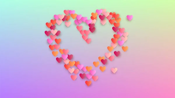 Antecedentes. Plantilla de invitación. Patrón de Confetti del corazón. Muchos corazones bellos que caen al azar en el telón de fondo del holograma. Vector Amor Fondo . — Vector de stock