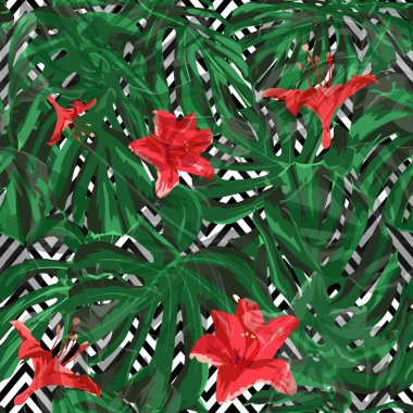 Orman desen. Egzotik palmiye yeşillik zemin. Yaz mayo için tasarım. Resimde yinelenen. Sorunsuz orman desen.