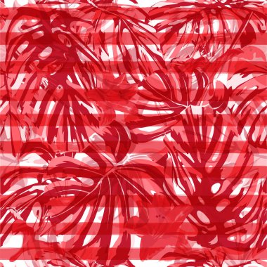 Monstera desen. Egzotik palmiye yeşillik zemin. Yinelenebilir illüstrasyon. Yaz mayo için tasarım. Monstera Seamless modeli.