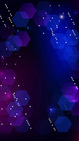 Hintergrund der Blockchain-Technologie. Vertical Template BG für Mobilgeräte. Futuristischer Cyberspace mit Hexagon Fractals. Digital Tehnology Background. Vektor-Technologie Blockchain-Hintergrund. — Stockvektor