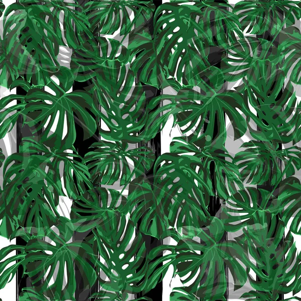 Exotische bloemen. Afbeelding herhalen Exotische Palm groen achtergrond. Zomer ontwerp voor badmode. Exotische bloemen en bladeren afdrukken. — Stockvector