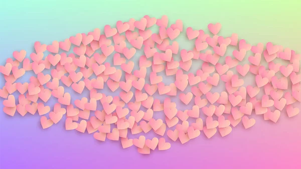 Liebe Hintergrund. Banner-Vorlage. viele zufällig fallende lila Herzen auf Hologrammhintergrund. Herz-Konfetti-Muster. Vektor Liebe Hintergrund. — Stockvektor