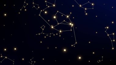 Takımyıldızı harita. Gece gökada desen. Birçok yıldız ile sihirli kozmik gökyüzü. Astronomik yazdır. Vektör yıldız arka plan.