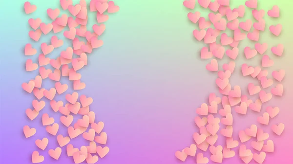 Fondo de boda. Muchos corazones bellos que caen al azar en el telón de fondo del holograma. Patrón de Confetti del corazón. Plantilla de folleto. Fondo de boda vectorial . — Vector de stock