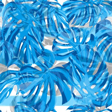 Tropikal desen. Yaz mayo için tasarım. Egzotik palmiye yeşillik zemin. Sorunsuz illüstrasyon. Monstera yaprakları ile tropikal desen.