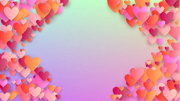 Contexte du mariage. Modèle de confettis de coeur. Beaucoup de coeurs magnifiques tombant aléatoirement sur fond d'hologramme. Modèle d'invitation. Fond de mariage vectoriel . — Image vectorielle