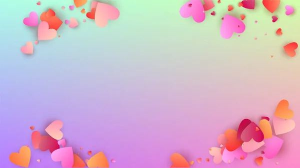 Hochzeit Hintergrund. viele zufällig fallende rosa Herzen auf Hologrammhintergrund. Herz-Konfetti-Muster. Einladungsvorlage. Vektor Hochzeit Hintergrund. — Stockvektor