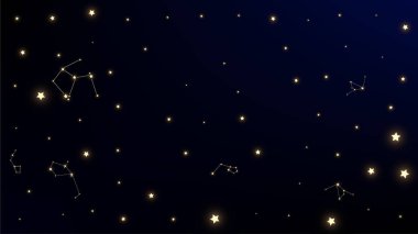 Takımyıldızı harita. Astronomik yazdır. Koyu mavi Galaxy desen. Birçok yıldız ile güzel kozmik gökyüzü. Vektör Samanyolu arka plan.
