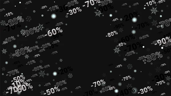 Percent Sings on Dark Background. Cartaz preto com Silver Percent Sings e flocos de neve. Vector desconto Venda fundo. — Vetor de Stock