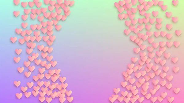 Aftelkalender voor Valentijnsdag achtergrond. Hart Confetti patroon. Vele willekeurige vallende paarse harten op Hologram achtergrond. Uitnodiging sjabloon. Vector Valentijnsdag achtergrond. — Stockvector